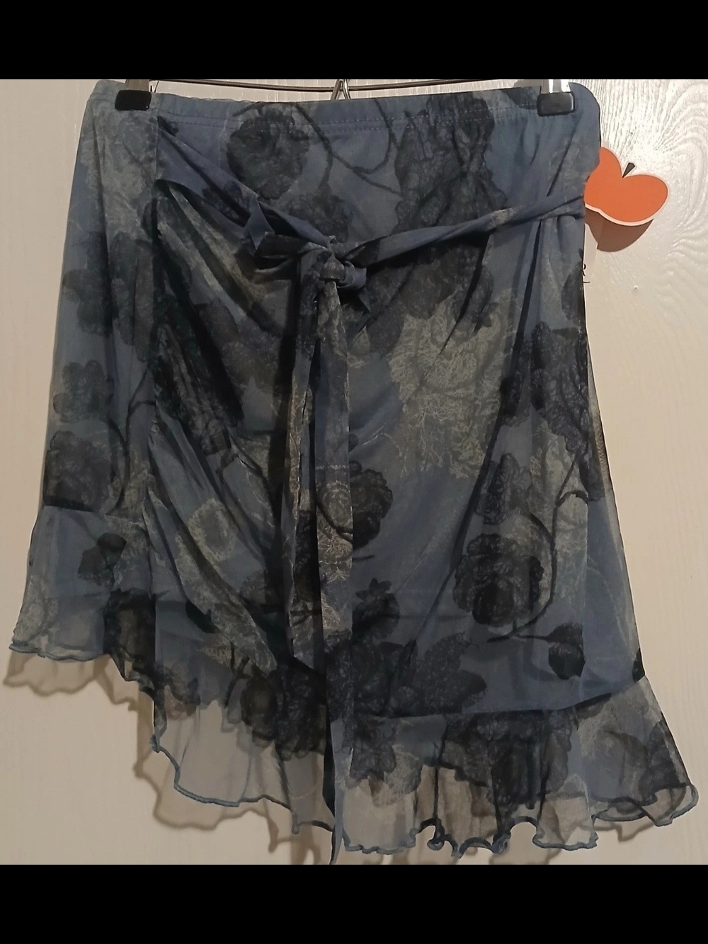 Women's Blue Floral Tie-Waist Chiffon Skirt